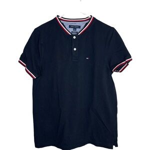 TOMMY HILFIGER Custom Fit Men's Black Polo Shirt Cotton Short Sleeve Logo Size M